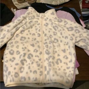 Kids Cream Leopard Print Fleece Jacket
